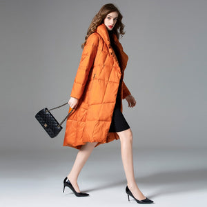 Long Puffer Coat, Down Jacket, Parka for women, orange long puffer coat, women's long coat