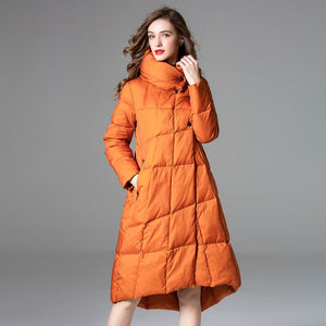 Long Puffer Coat, Down Jacket, Parka for women, orange long puffer coat, puffer coat for women
