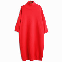 Load image into Gallery viewer, red turtleneck dress, warm dresses, cotton sweater dress.