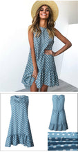 Load image into Gallery viewer, Polka dots, retro polka dot dress,blue polka dot dress