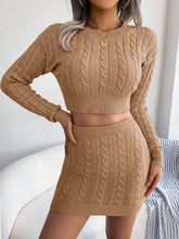 Load image into Gallery viewer, Two Piece Sweater Dress, Knitted Co-ord Set, Knotted co ord, Two piece sweater skirt set, Two-Piece Outfit Set, Slinky Co-ord, Two piece Sweater Dress, Knitted Co-ord Set, Co-ord for women,  Crop Top and Mini Skirt co-ord, Knitted Co-ord Set, bodycon sweater dress,